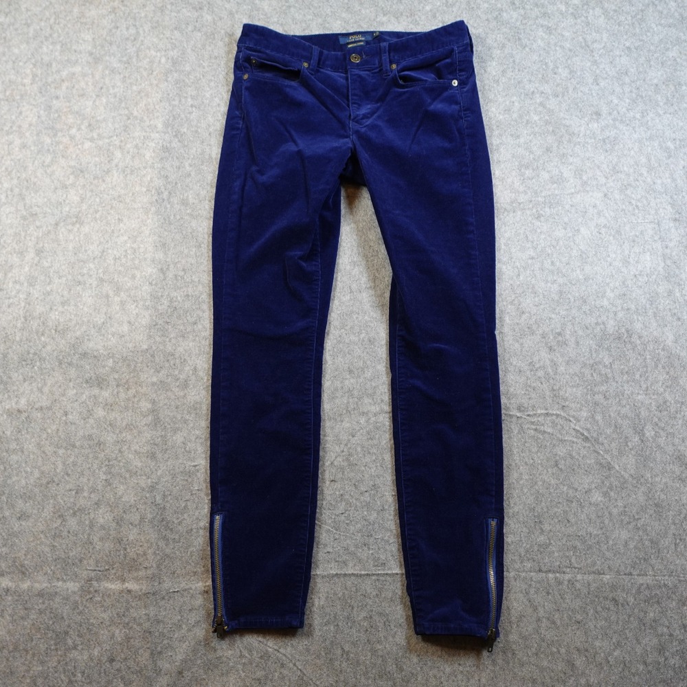 Polo Ralph Lauren Pants Women 6 Blue Tompkins Corduroy Skinny Low Rise Ankle Zip